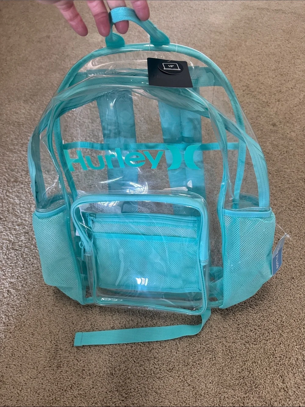 Hurley Teal Clear Backpack with Mesh Pockets